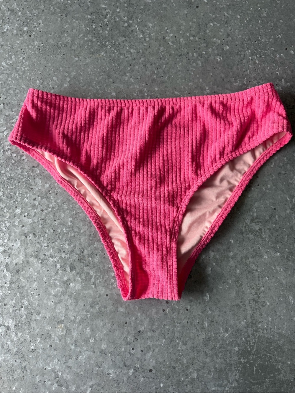 NWT Cupshe Textured Pink Bikini Bottoms Medium Ribbed Swim Bottom Neon Pink